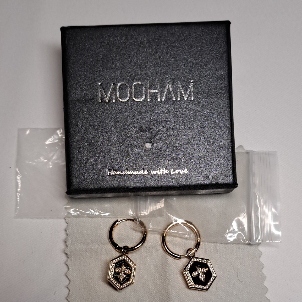 Gold and Black Hexagon Earrings